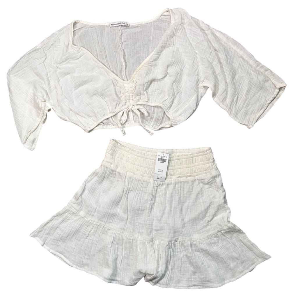 Abercrombie & Fitch White Gauze 2 Piece Set Crop Top Small Shorts Medium NWT